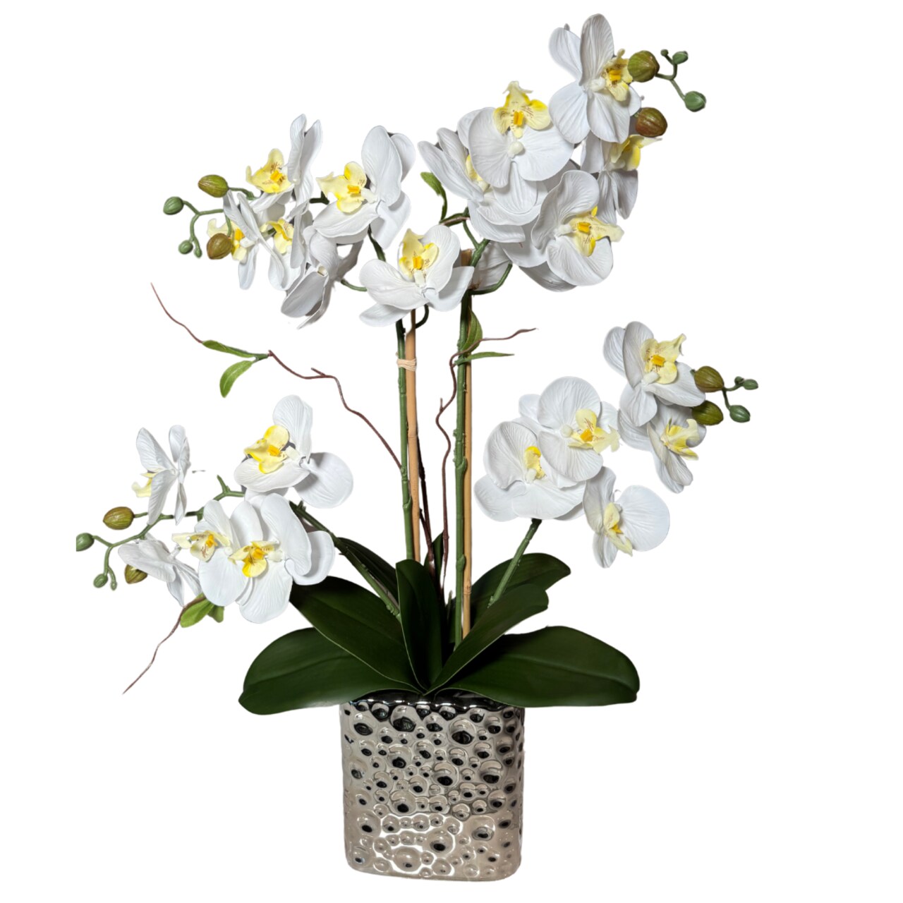 Amelie Real Touch Phalaenopsis Orchid Arrangement Silver Ceramic Vase